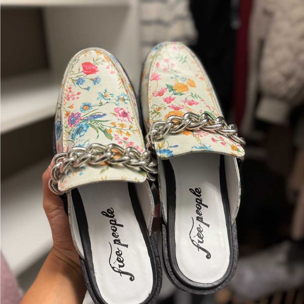Free People Floral Chain Mules - Multicolor